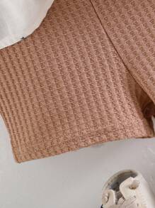 Cozy Pixies 2pcs/Set Toddler Boy Cartoon Coconut Tree Pattern Stand Collar Short Sleeve Snap Front Top And Solid Elastic Waist Shorts Set