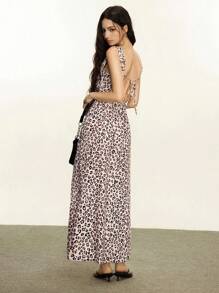 Rina Fox 女式花卉V领性感清教徒Y2K不对称下摆长裙，夏季 - 彩色 - 查看 3