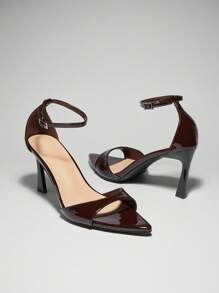 SHUZIA 女士尖头高跟鞋，优雅仿皮时尚后扣带高跟凉鞋 - 巧克力棕 - 查看 4