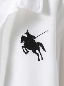 SHEIN 青少年男孩休闲日常百搭舒适印花翻领宽松长袖梭织纯色衬衫 - 白色 - 查看 5