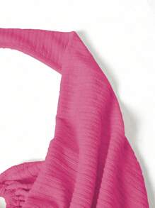 Elenzga 法国奶油黄色纹理条纹夏季甜辣别致设计细肩带领口海滩度假露背紧身衣 - 玫紅色 - 查看 5