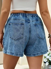 SHEIN Tall CURVE 大码女装 夏季秋季女装 返校季 Y2K 2000 年代风格 街头服饰 斯德哥尔摩风格 朋克机场 女士约会之夜 女士外出 超短裤 休闲蓝色牛仔磨边短裤