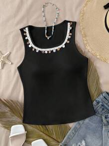 SHEIN LUNE Women Vacation Casual Pendant Decoration Tank Top