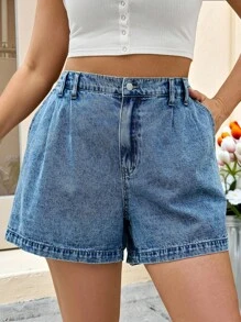 SHEIN Tall CURVE 大码女装 夏季秋季女装 返校季 Y2K 2000 年代风格 街头服饰 斯德哥尔摩风格 朋克机场 女士约会之夜 女士外出 超短裤 休闲蓝色牛仔磨边短裤