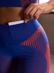 Powerista Colorblock Stripe High Waist Seamless Leggings - Blue - View 4