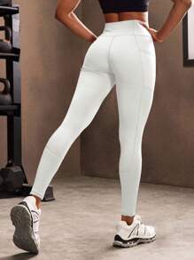 Powerista Women's Solid Color Pocket Simple Fitted High Waist Leggings Yoga Pants