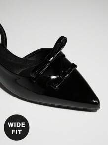 SHUZIA Women's Wide-Fit Classic Sling Back Pointy Toe Low Heel Pumps For Christmas - Black - View 6