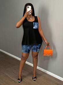 Slaydiva 度假/音乐节休闲复古纹理印花图案2件套加大码套装，适合夏季 - 彩色 - 查看 6