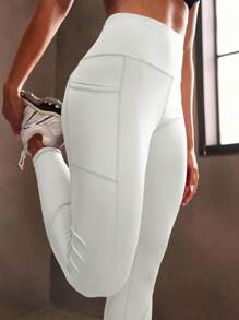Powerista Women's Solid Color Pocket Simple Fitted High Waist Leggings Yoga Pants