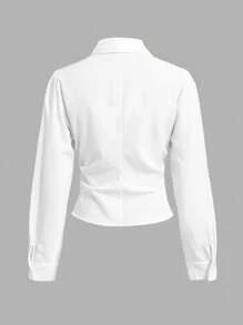 SHEIN Tween Girls White Blouse,Elegant Long Sleeve Shirt With Collar And Bishop Sleeves,Back-To-School,School Clothes For Teen Girl,Autumn Winter Fashion - White - View 3
