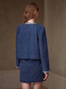 MOTF PREMIUM 撞色亮片口袋上衣和牛仔裙 - 藍色 - 查看 3