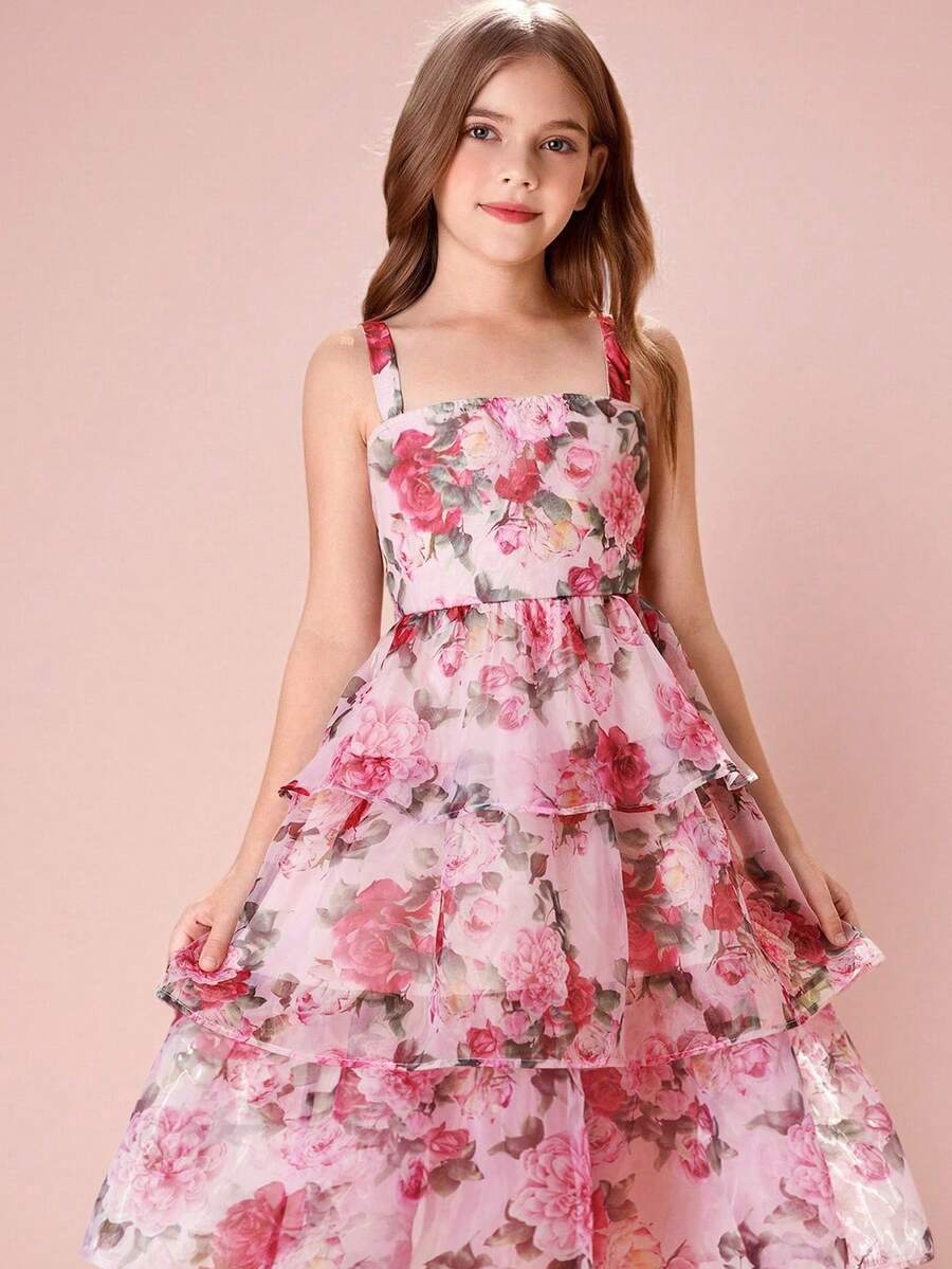 Tween Girl Chiffon Ditsy Floral Cami Dress - Multicolor - View 1