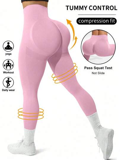 SHEIN Sovereign Charm Sömlös stretch-yogaleggings för kvinnor med hög midja