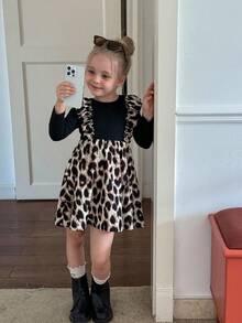 Emery Rose Kids Emery Rose Kids Váy len chắp vá 2 trong 1 kiểu Pháp dễ thương dành cho bé gái tuổi mới lớn, váy dài tay xếp nếp họa tiết da báo, mùa thu/đông, váy dài tay xếp nếp,. Váy dài vừa phải, cổ tròn, tay dài, dáng rộng, họa tiết động vật dễ thương, dành cho kỳ nghỉ và trường học hàng ngày, trang phục chị em, đồ đôi cho mẹ và con gái. dành cho lễ Halloween. - màu đen - Xem 6