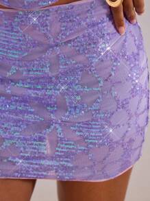 Opulessa Shimmering Mauve Purple Sequin Mini Skirt Perfect For Night Out Or Events Lavender Sequin Skirt, Mermaid, Bohemian Outfits, Ibiza Outfits, Western Style - Mauve Purple - View 2