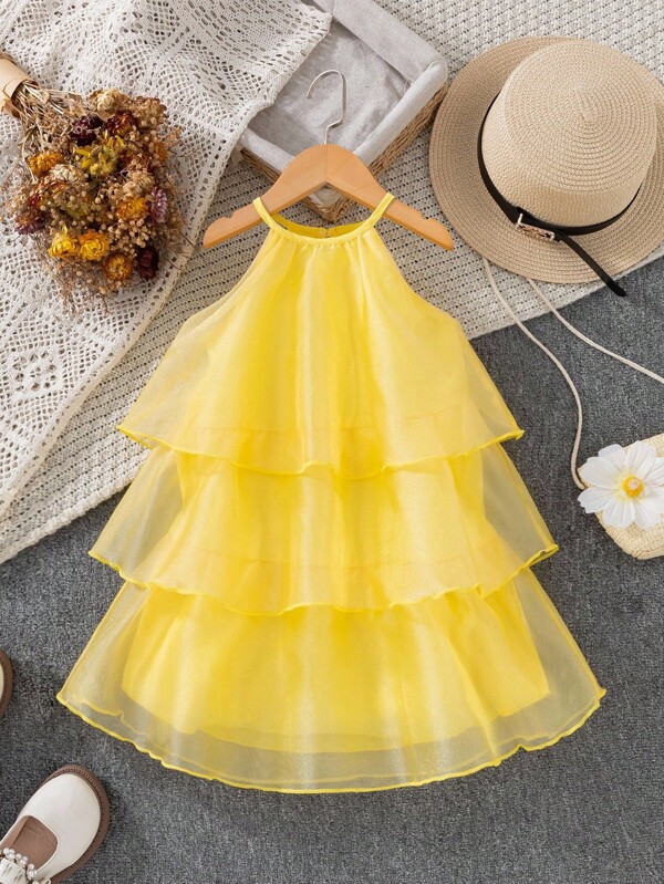 SHEIN Young Girls Holiday Gorgeous Party Banquet Multi-Tier Camisole Dress,Holiday,Summer,Travel