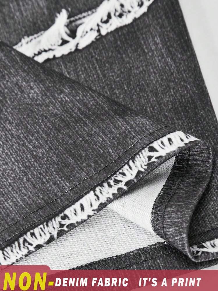 Sparklyn Teen Girl Star Print Round Neck T-Shirt & Faux Denim Print Wide Leg Pants 2pcs Set, Casual Chic Outfit For Summer, Concert Outfit - White - View 8