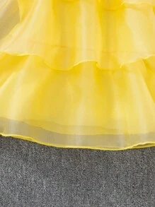 SHEIN 年轻女孩节日华丽派对宴会多层吊带背心连衣裙，节日，夏季，旅行 - 黃色 - 查看 6