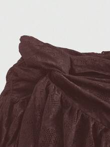 ROMWE Retro Gothic Lace Ruffle Hem Split Skirt - Brown - View 3