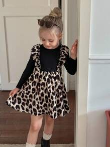 Emery Rose Kids Emery Rose Kids Váy len chắp vá 2 trong 1 kiểu Pháp dễ thương dành cho bé gái tuổi mới lớn, váy dài tay xếp nếp họa tiết da báo, mùa thu/đông, váy dài tay xếp nếp,. Váy dài vừa phải, cổ tròn, tay dài, dáng rộng, họa tiết động vật dễ thương, dành cho kỳ nghỉ và trường học hàng ngày, trang phục chị em, đồ đôi cho mẹ và con gái. dành cho lễ Halloween. - màu đen - Xem 4