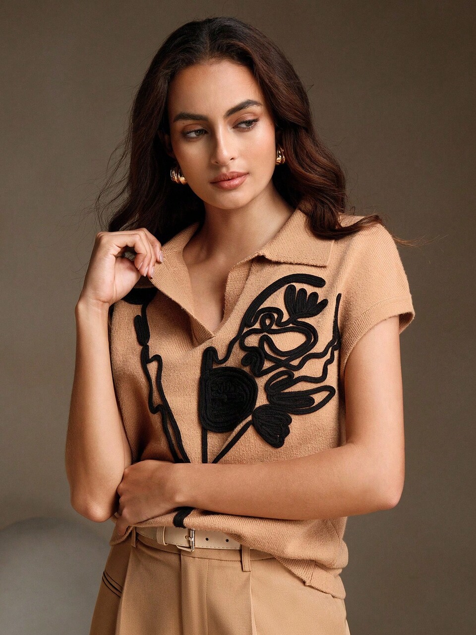 Women Meralda Modern Wrapped Rope Embroidery V-Neck Knit Sweater Vest