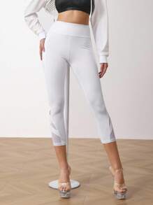 Menodora SHEIN Sport Women's Solid High Waist Hollow Out Design With Pocket Sports Leggings - White - View 6