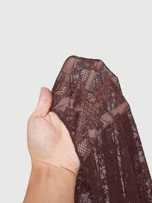 ROMWE Retro Gothic Lace Ruffle Hem Split Skirt - Brown - View 5