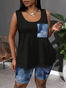 Slaydiva 度假/音乐节休闲复古纹理印花图案2件套加大码套装，适合夏季 - 彩色 - 查看 2