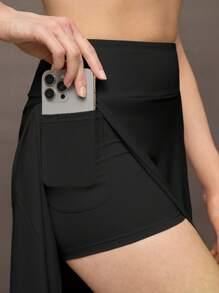 Activina Women's Plain Sports Skort Athletic Skirt - Black - View 7