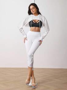 Menodora SHEIN Sport Women's Solid High Waist Hollow Out Design With Pocket Sports Leggings - White - View 5