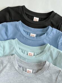 Loomiva 4pcs Set Baby Boy Rainbow Pattern Soft Knit Crew Neck Short Sleeve Pullover Top - Multicolor - View 6