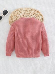 Cozy Pixies Baby Girl Letter Pattern Round Neck Long Sleeve Ruffle Hem Sweater Baby Knit Sweater Baby Flower Sweater,In Fall/Winter - Pink - View 2
