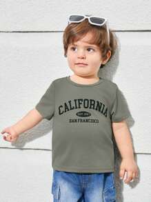 SHEIN 3件套男婴字母图案针织柔软圆领短袖套头衫套装