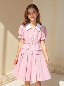 SHEIN Vestido de verano elegante con textura para niñas preadolescentes