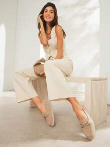 SHUZIA Luxe-Inspired Women's Summer Comfort Almond Toe Horsebit Suede Sand Walk Loafers-Luxe-Feeling For Summer Adventures By Sea Or City. - Beige - View 4