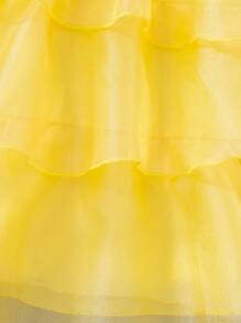 SHEIN 年轻女孩节日华丽派对宴会多层吊带背心连衣裙，节日，夏季，旅行 - 黃色 - 查看 5