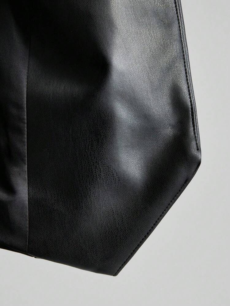 Women's Black PU Leather Waistcoat,Chic Summer Night Out Casual Vest,Old Money Style High-End Urban Commute Office Outerwear,Cool Versatile Ladies Top