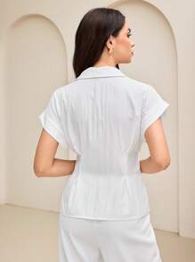 Mulvari Women's Casual Crinkle Batwing Sleeve Blouse With Dual Waist Belts For Commuting - White - View 6