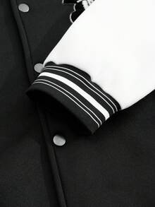 Manfinity Campus Court 男士标语条纹撞色单排扣棒球夹克，送给男友的绝佳礼物，返校季男士棒球夹克/校队夹克/黑白夹克，男士棒球夹克/校队夹克/黑色棒球夹克/学院风夹克，秋冬季 - 彩色 - 查看 5