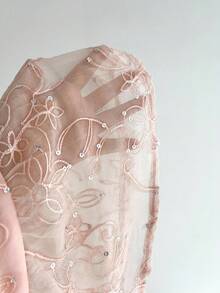 SHEIN Unity Women's Sexy Sequin Embroidery Twist Cropped Tank Top + Bodycon Mini Skirt Two Piece Set, Fashionable Summer Outfit - Baby Pink - View 3