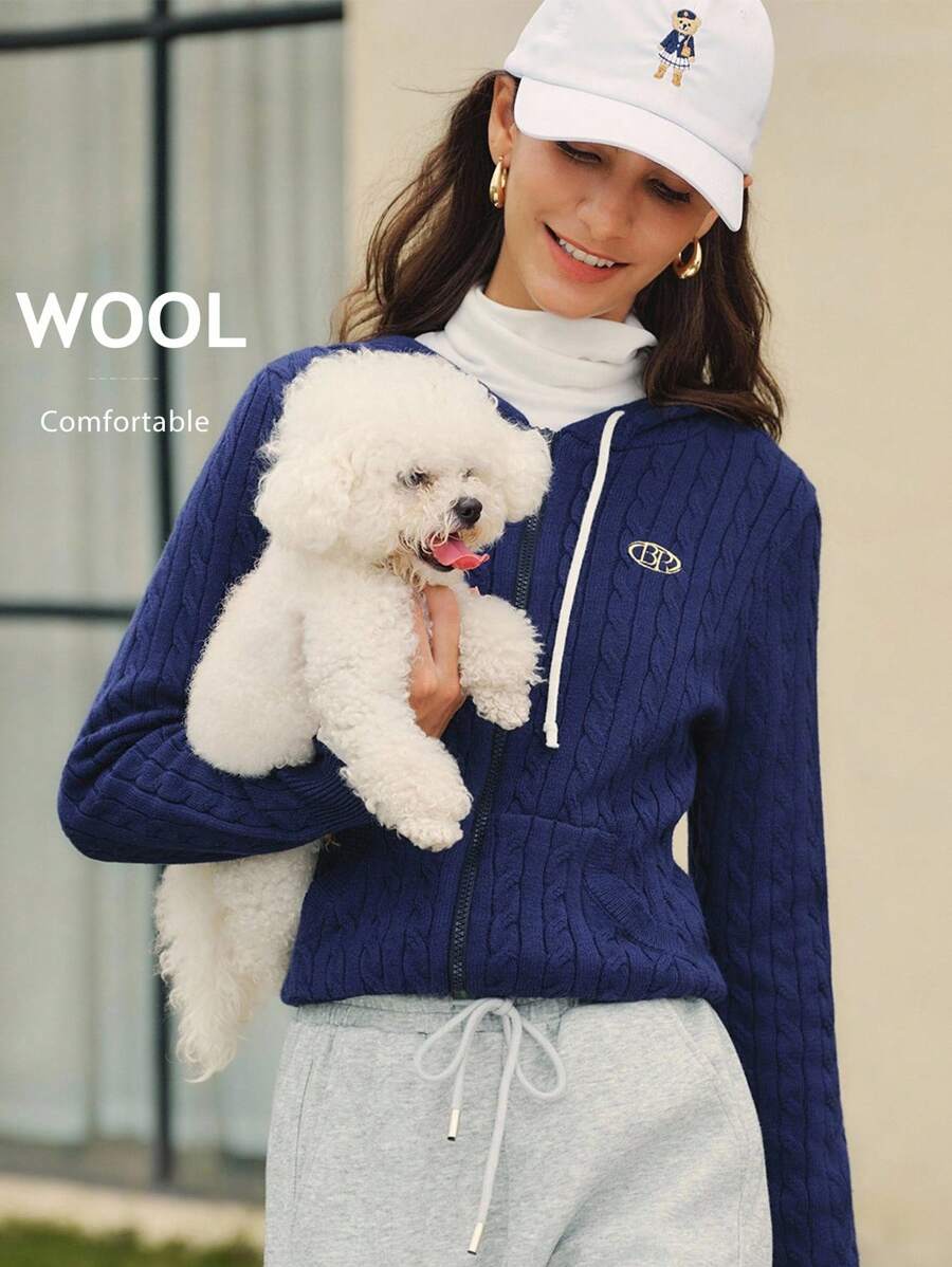 Briarwyn Women's Casual Versatile Drawstring Hooded Cardigan,Fall,Back To School,Old Money Style,Teacher - Royal Blue - View 1