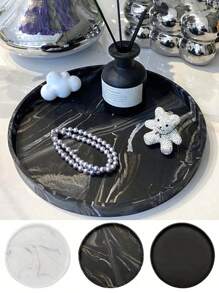 1pc/3pcs Round Marble Pattern Storage Tray, Bathroom Organizer Rack, Easy To Clean, Candle/Fragrance Holder, Silicone Vanity Tray, Jewelry Dish, Ideal For Liquid Soap, Shampoo, Spice Jars, Vase Mat In Home, Bathroom, Kitchen, Living Room, Coffee Table, Dining Room Plates Plate Kitchen Decor Trays Fruit Tray Tray Decor Gifts Birthday Graduation