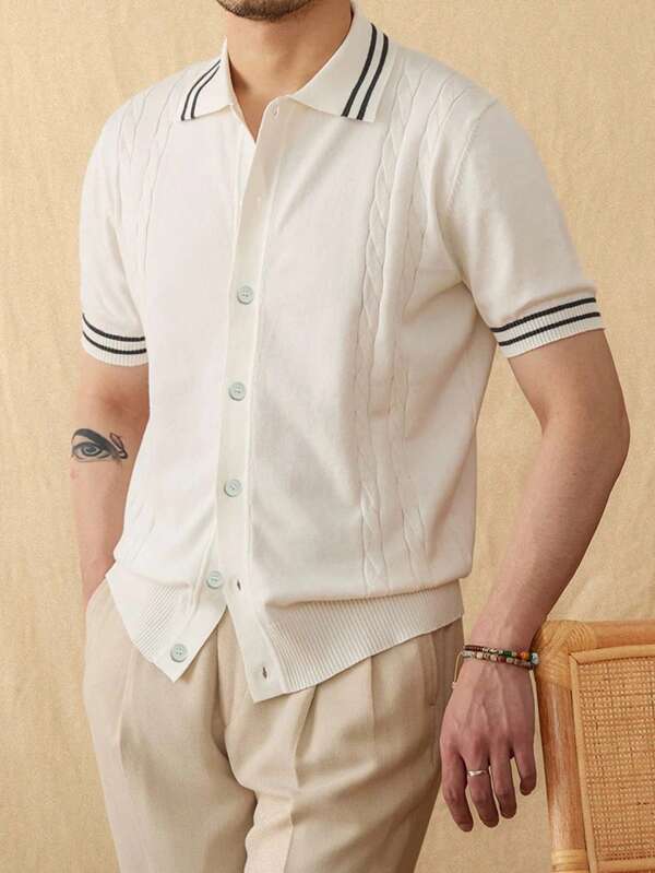 Manfinity CityGents Top tricotat cu dungi contrastante, casual, de vară pentru bărbați