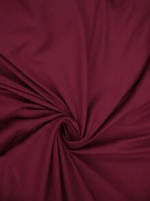 SHEIN Tall CURVE 加大码女式 V 领纯色链条拼接荷叶边下摆扭腰优雅 A 字中长连衣裙 - 酒紅色 - 查看 7