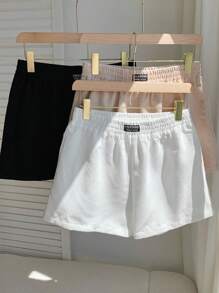 Comfortcana 3 件套多色秋季新品女士休闲斯德哥尔摩风格字母印花短裤夏季女士舒适柔软罗纹短裤，返校 - 彩色 - 查看 6