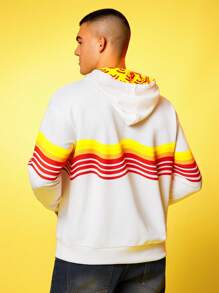 Lay's X SHEIN Men's Letter & Colorful Stripe Pattern Long Sleeve Hoodie - White - View 2