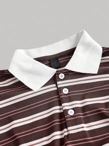 SHEIN MOD Women's Pink And White Striped Polo Shirt,Autumn 90s Retro Long Sleeve Collared Shirt,School Back-To-School Casual Daily Wear Striped Long Sleeve Top - Red - View 5