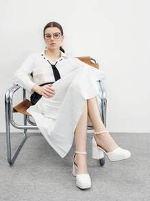 CUCCOO BIZCHIC 女士鞋扣装饰方头厚底粗跟优雅白色踝带高跟鞋夏季毕业高跟鞋舞会高跟鞋度假鞋夏季促销优雅基础款商务休闲商务时尚圣诞节秋季新年假期 - 米色 - 查看 9