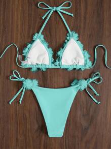 Swim SXY 两件套花卉比基尼，优雅适合春夏季音乐节、度假、海滩派对 - 薄荷藍 - 查看 2