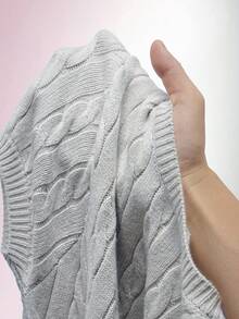 Amplova Women Knight Pattern Round Neck Short Sleeve Ruffled Hem Knit Dress - Grey - View 8